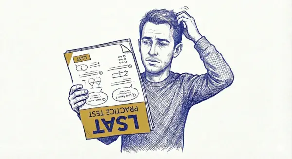 Confused student holding LSAT upside down