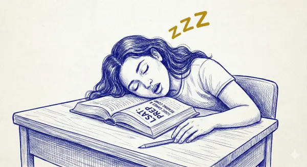 Student falling asleep on LSAT book