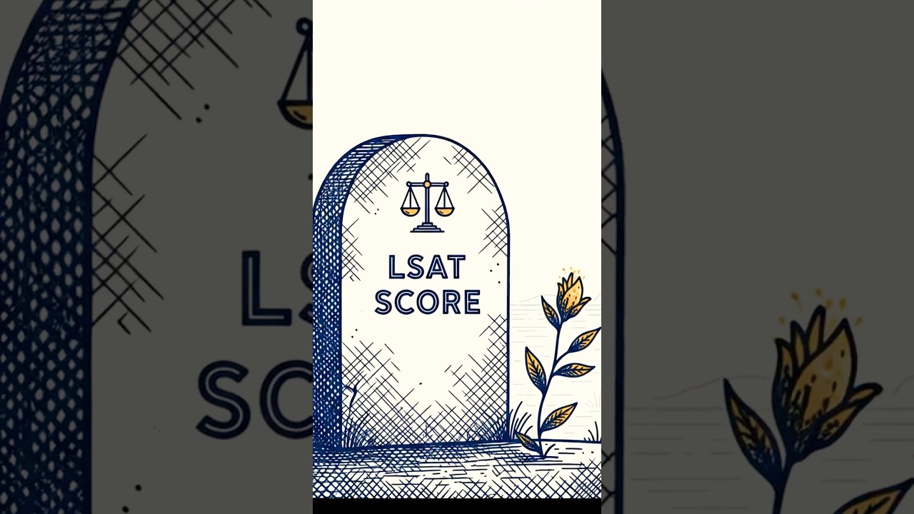 Illustrated tombstone reading LSAT Score beside a growing flower